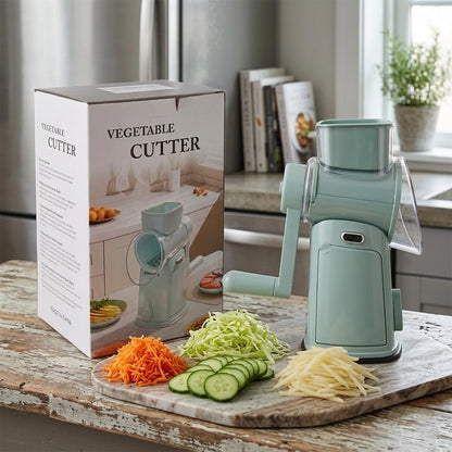 Rotary Cheese Grater Hand Crank, 10-Blade Shredder with Handle, Vegetable Slicer Mandoline Food Chopper, Strong Suction Base Kitchen Gadget for Cheese Vegetables Nuts – Green