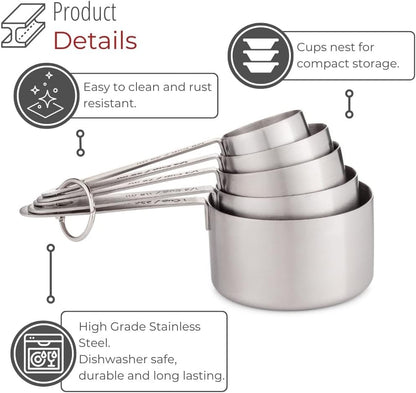 husMait Stainless Steel Measuring Cups & Spoons - 10 Piece Heavy Duty Measuring Cups & Spoons Set for Dry Foods, Spices or Liquids