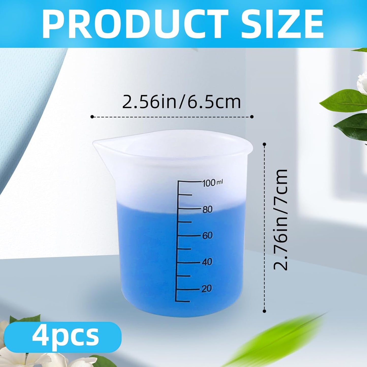 4 Pack Reusable Silicone Measuring Cups,100ml Laundry Detergent Dispenser,Liquid Measuring Cups for Laundry Room,Bathroom,Dormitory,DIY,Art & Craft