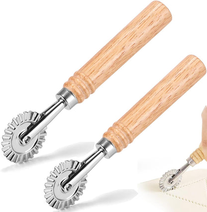 SHANGSKY Pastry Cutter Wheel, Ravioli Cutter Wheel with Long Wooden Handle, Pasta Cutter Dumpling Lace Making Noodle Ruffled Edge Cookies Pie Cutter Kitchen Dough Cutting Tool