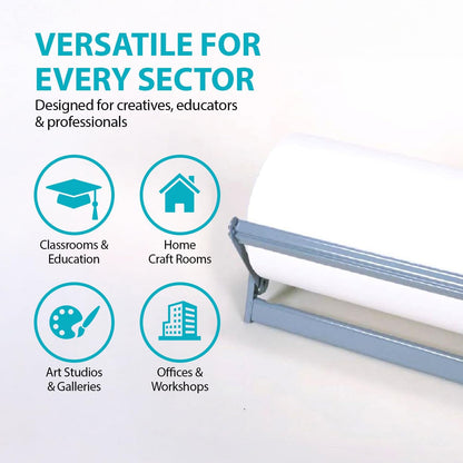 30" Roll Paper Dispenser with Cutter - Wall Mount or Desktop Metal Straight Edge Cutter - Fits Craft Paper Roll, Freezer, Wrapping, Butcher Papers, or Cling Film - Non-Sharp Edge, Grey