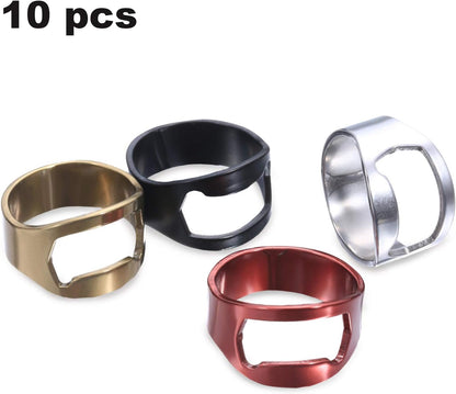 Boao 10 Pieces Bottle Opener Ring stainless Steel Beer Finger Bottle Opener Colorful for Party Present Supplies(Black,Silver,Red, Yellow, Blue)