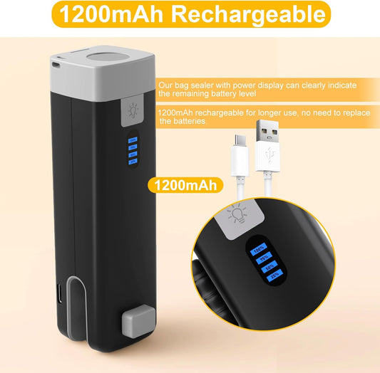 3 in 1 Mini Bag Sealer, USB C Rechargeable Chip Bag Sealer Heat Seal, Bag Sealer Heat Seal with Cutter, Portable Bag Resealer for Plastic Bags Snacks & Food Storage,Ink Black