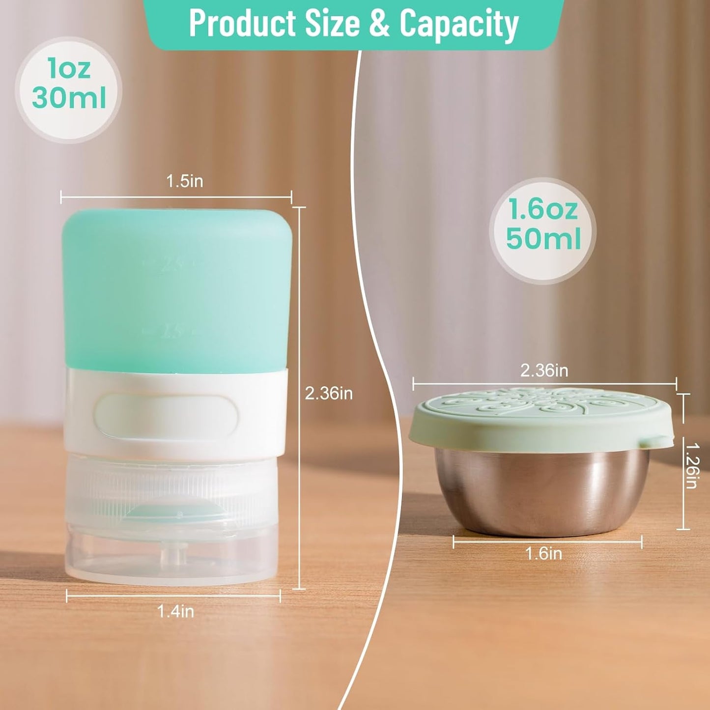 MICEBAY 8-Pack Salad Dressing Container To Go, 2-oz Silicone Small Condiment Squeeze Bottles and 1.6 oz Stainless Steel Sauce Containers Cups, Leakproof Condiment Containers with Lids for Lunch Box