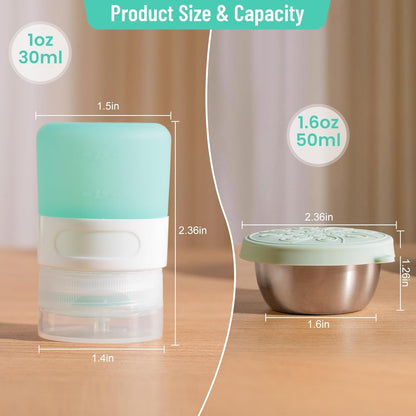 MICEBAY 8-Pack Salad Dressing Container To Go, 2-oz Silicone Small Condiment Squeeze Bottles and 1.6 oz Stainless Steel Sauce Containers Cups, Leakproof Condiment Containers with Lids for Lunch Box