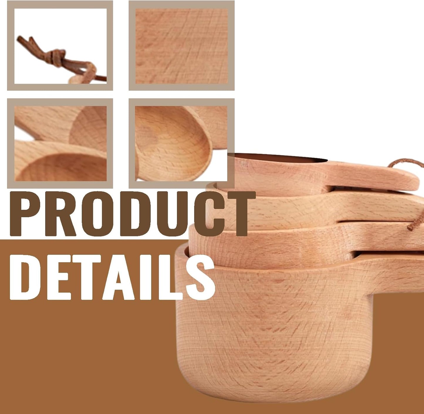 Wooden Measuring Cups and Spoons Set - Eco-Friendly Solid Acacia Wood, Laser Engraved Measurements, Perfect for Baking & Cooking - Ideal for Bakers, Chefs & Home Cooks（brown）