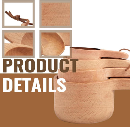 Wooden Measuring Cups and Spoons Set - Eco-Friendly Solid Acacia Wood, Laser Engraved Measurements, Perfect for Baking & Cooking - Ideal for Bakers, Chefs & Home Cooks（brown）