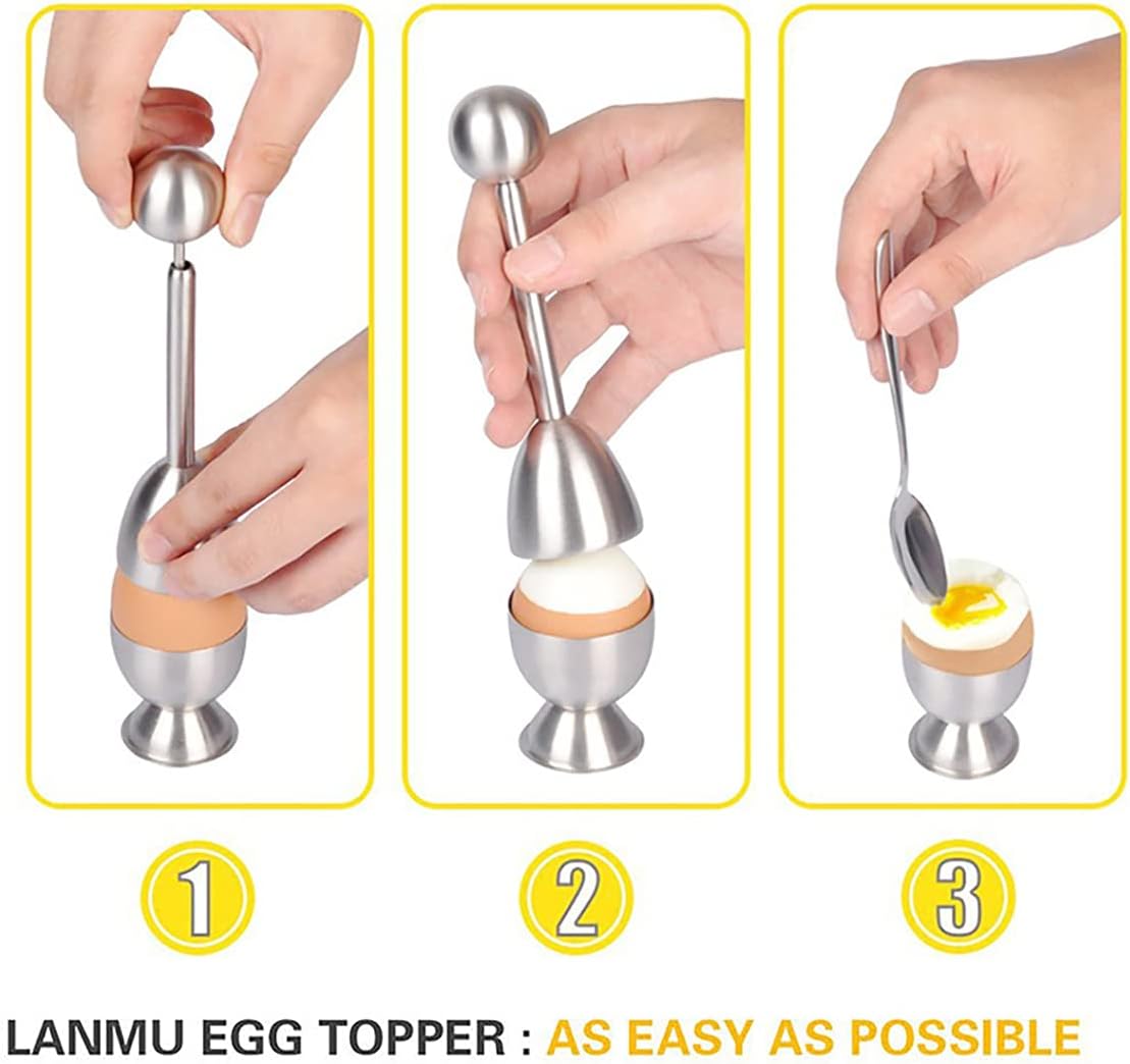 Xicennego Egg Cracker Topper Set of 5 - Includes 2 Egg Cups, 2 Spoons and 1 Cutter - Stainless Steel Easy Egg Opener