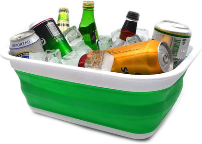 SAMMART 9.2L (2.37Gallon) Collapsible Wash Basin - Foldable Outdoor Picnic Basket - Portable Plastic Tub - Space Saving Storage Container with Size : 15.3 x 11.2 x 5.5/1.5" (M, Gray)