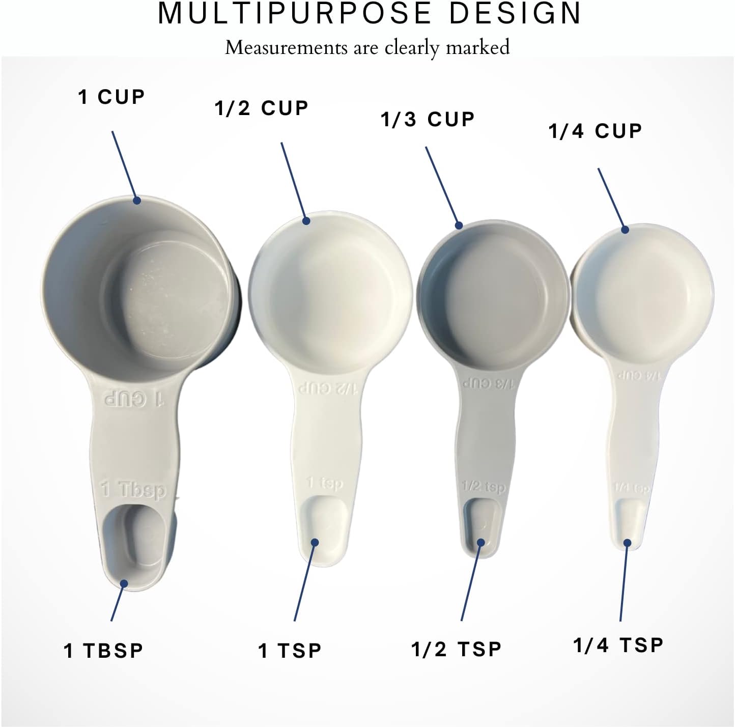 Storage Theory 2-in-1 Measuring Cups & Spoons Set (4-Piece) - Nesting Space-Saving Kitchen Gadget - BPA-Free Food Grade Plastic - Dishwasher Safe for Baking, Cooking, Coffee - White