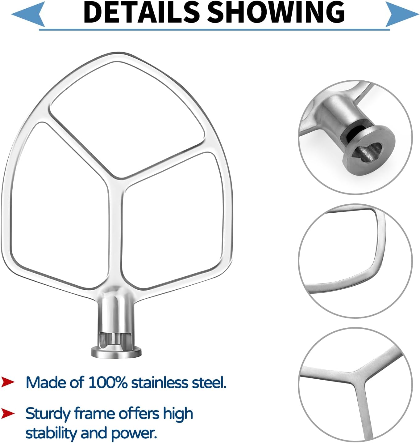 Stainless Steel 3 Piece kit Attachments，Dough Hook 6 Wire Whisk Flat Beater Compatible with KitchenAid 5 Plus -6QT Mixer，Bowl Lift Stand Mixer Accessory，Rust Resistant，Dishwasher Safe