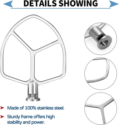 Stainless Steel 3 Piece kit Attachments，Dough Hook 6 Wire Whisk Flat Beater Compatible with KitchenAid 5 Plus -6QT Mixer，Bowl Lift Stand Mixer Accessory，Rust Resistant，Dishwasher Safe