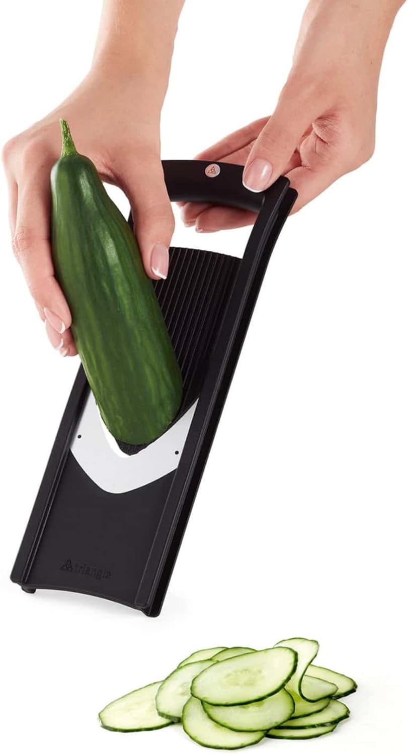 triangle Vegetable Slicer - 2 mm Mandoline - Compact Stainless Steel Cutting Tool - Parabolic Blade for Extreme Sharpness & Rocking Cut - Dishwasher Safe