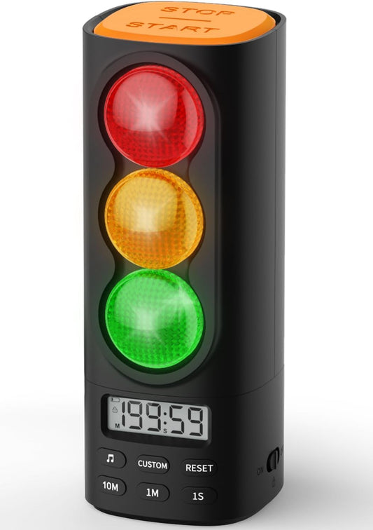 Traffic Light Visual Timer&ADHD Tool for Kids Adults Display Volume Adjustment, with 4 Ringtones for Classroom Desk Home Kitchen Game Countdown Pause Memory Function Charger Type C Included