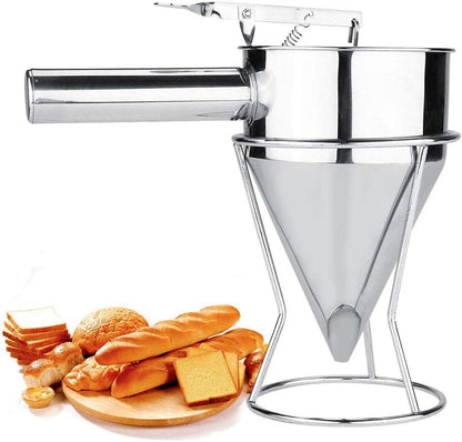 Confectionery Funnel Pancake Batter Dispenser with Stand Rack - 1000 ML Stainless Steel Cupcake Funnel - Pancake Maker Home Kitchen - 4 Cup DIY Baking Tool - (10” x 10.5” x 5.5”)
