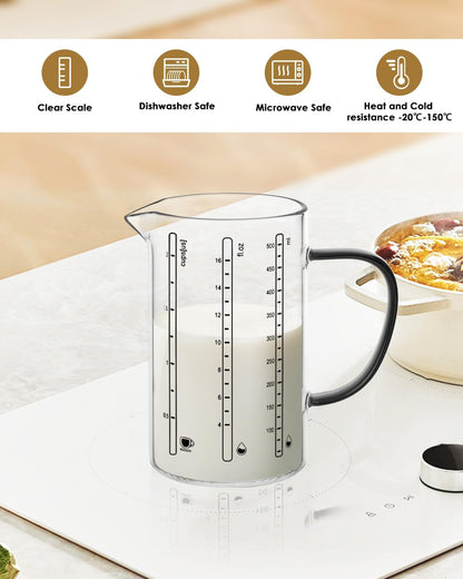 LIBWYS Glass Measuring Cup, 1000ml (32oz)+500ml (16oz) with Anti-slip Silicone Pad, Heat-resistant Borosilicate Glass Liquid Measuring Cup