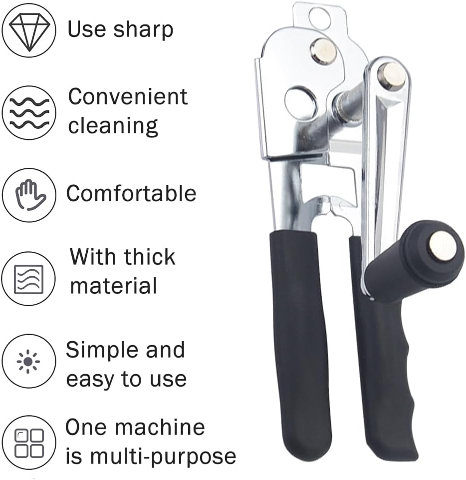 Hand Crank Can Opener,Stainless Steel Manual Tool Handheld Smooth Edge Can Opener for Kitchen Camping Outdoor Picnics(COLOR:Black+Silver)