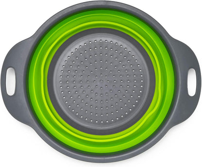 Set of 2 Collapsible Colander made of Silicone, Food-Grade, Perfect for Draining Pasta, Vegetables and Fruits (Green)
