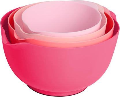 BoxedHome Nesting Plastic Mixing Bowl Set, 4 Piece Mixing Bowl Set with Pour Spouts, Size 1.7, 2.5, 3.5 and 4.5qt, for Prepping, Mixing, Baking, Cooking(2023 New Version, Pink)