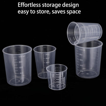 6 Pack Ounce Measuring Cup Set, 1/1.7/3.4 Oz (30/50/100ml) Transparent Liquid Plastic Measure Cups Graduated for Rice Baking Cooking Lab Small Mixing Cups