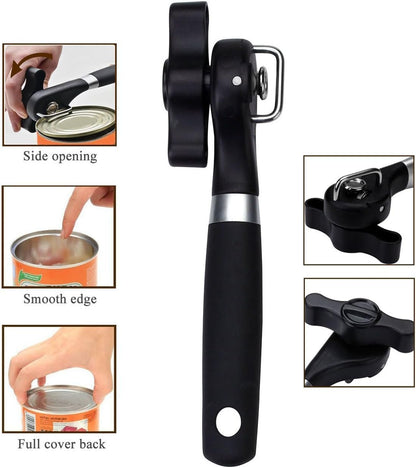 Safe Cut Can Opener Manual, Upgraded Ergonomic Anti Slip Grips Handle Design, Restaurant Side Cutting Safety Can Opener