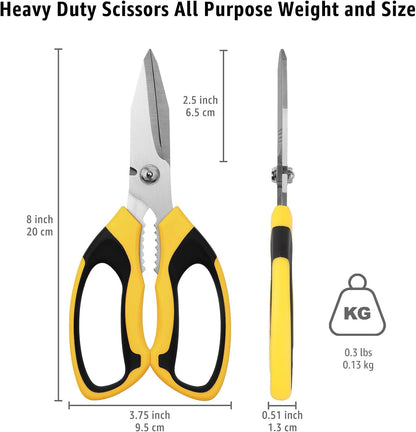 BoFuYuan Utility Scissors Heavy Duty: 8-Inch sharp Scissors All Purpose heavy duty, Serrated Blades Cut Carpet, Cardboard, Wire, Leather, Fabric, Multipurpose Shears for Kitchen, Garden, Office, Craft
