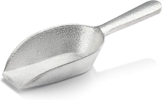 New Star Foodservice One-Piece Cast Aluminum Flat Bottom Bar Ice Flour Utility Scoop, 4-Ounce, Silver