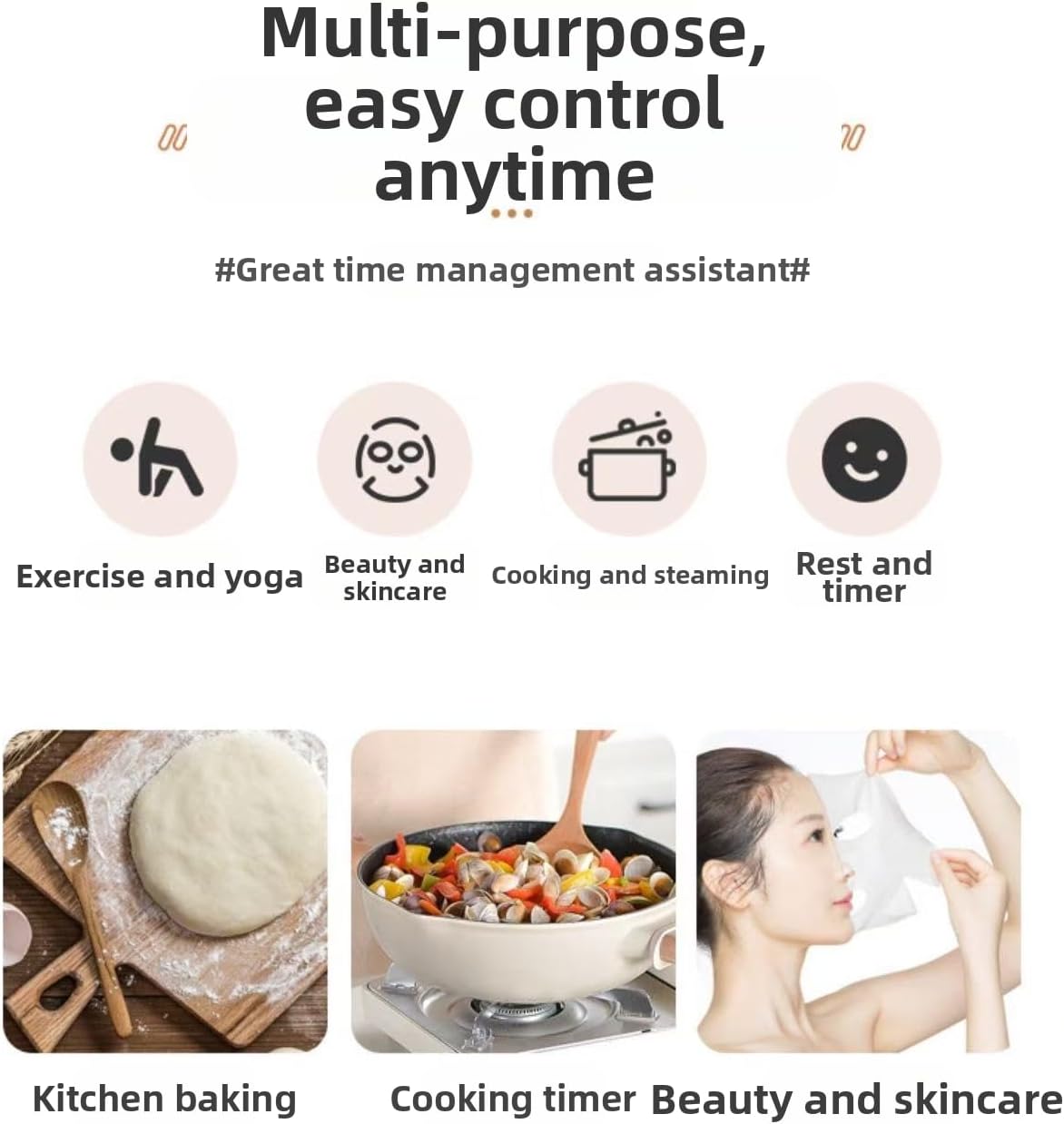 Mechanical Kitchen Timer with Magnetic Back, Visual Time Management Timer for Cooking, Baking, Classroom and Home Use