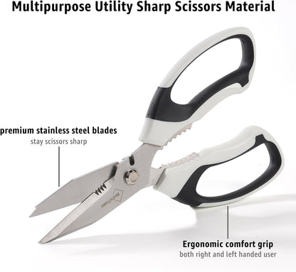 BoFuYuan Utility Scissors Heavy Duty: 8-Inch sharp Scissors All Purpose heavy duty, Serrated Blades Cut Carpet, Cardboard, Wire, Leather, Fabric, Multipurpose Shears for Kitchen, Garden, Office, Craft