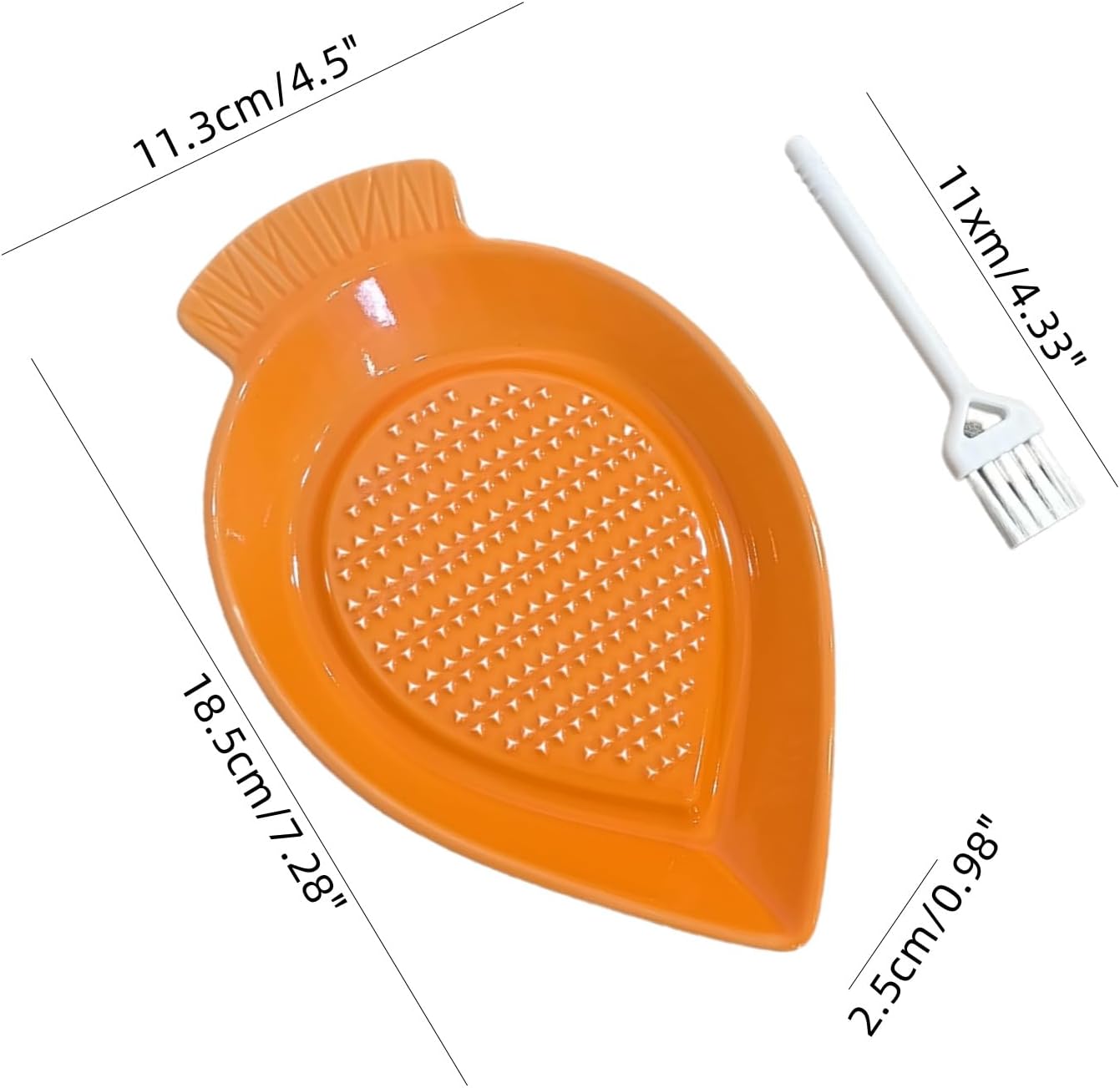 1PCS Ceramic Fish-Shaped Ginger Grater Plate with Cleaning Brush for Kitchen Gadget Ginger Garlic Spices (4.8"x3.5")
