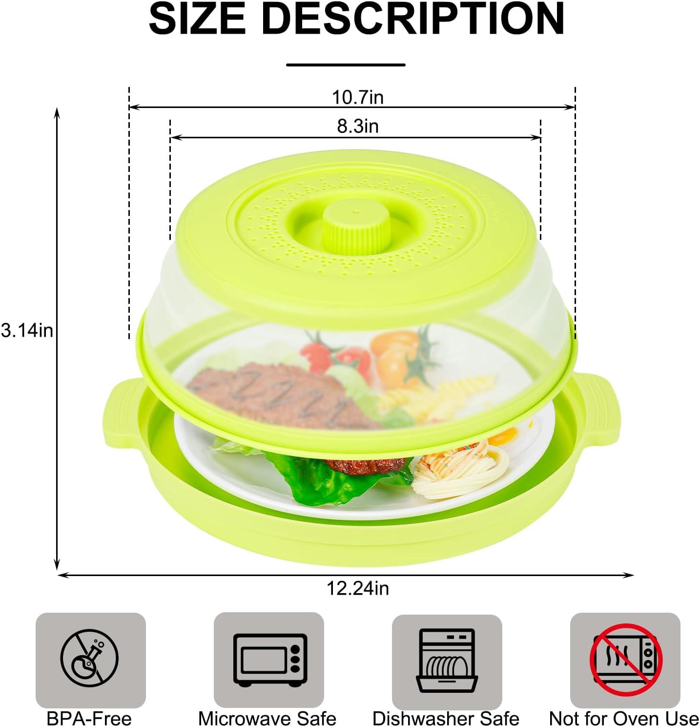 10.7 Inch Microwave Food Cover with Heat Insulation Mat, Anti-Scald Collapsible Microwave Splatter Cover, Multi-Functional as Colander & Fruit Plate, Dishwasher Safe, Ideal for Meal Prep (Gray)