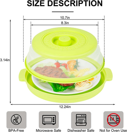 10.7 Inch Microwave Food Cover with Heat Insulation Mat, Anti-Scald Collapsible Microwave Splatter Cover, Multi-Functional as Colander & Fruit Plate, Dishwasher Safe, Ideal for Meal Prep (Gray)