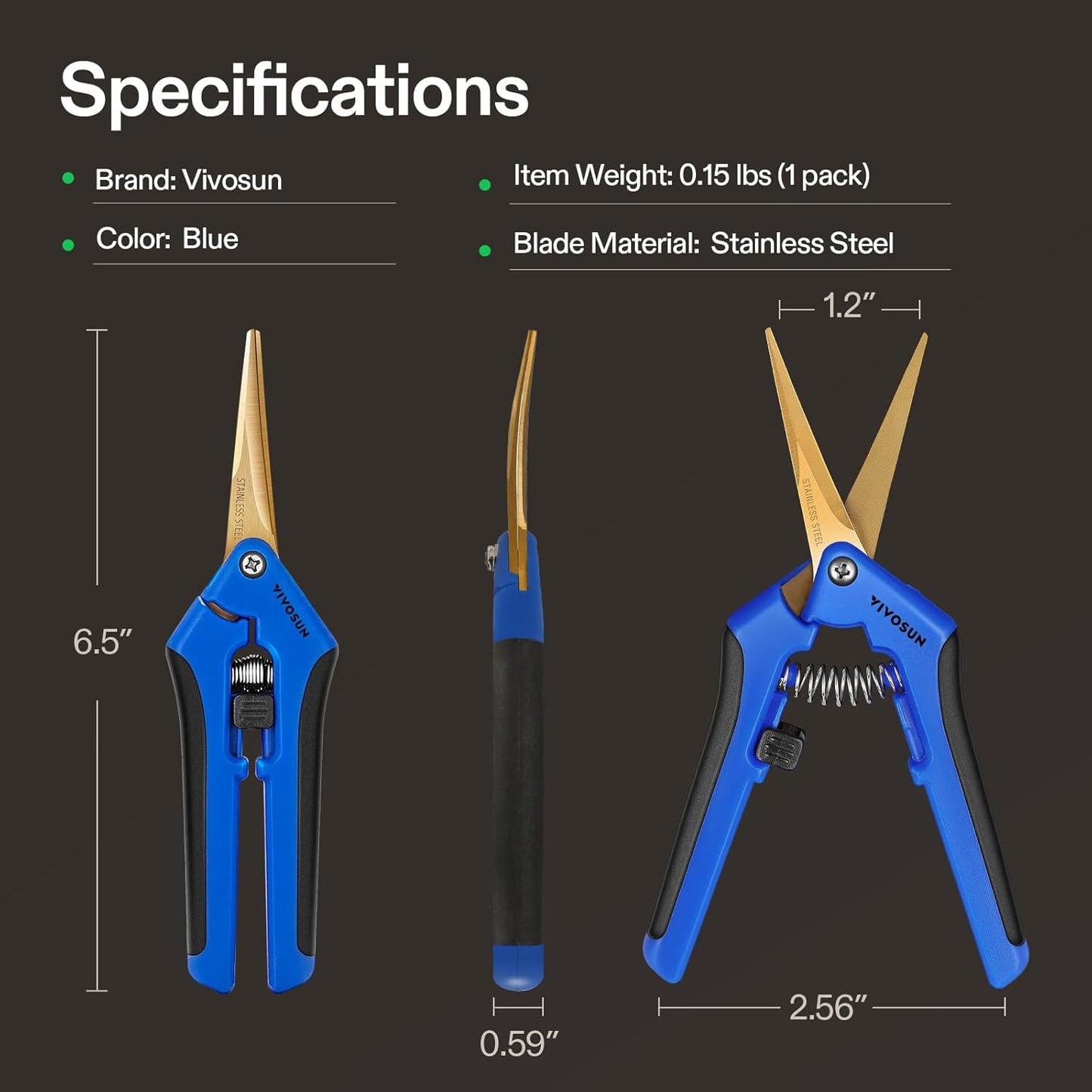 VIVOSUN 6.5 Inch Gardening Scissors Hand Pruner Pruning Shear with Straight Stainless Steel Blades Orange 1-Pack