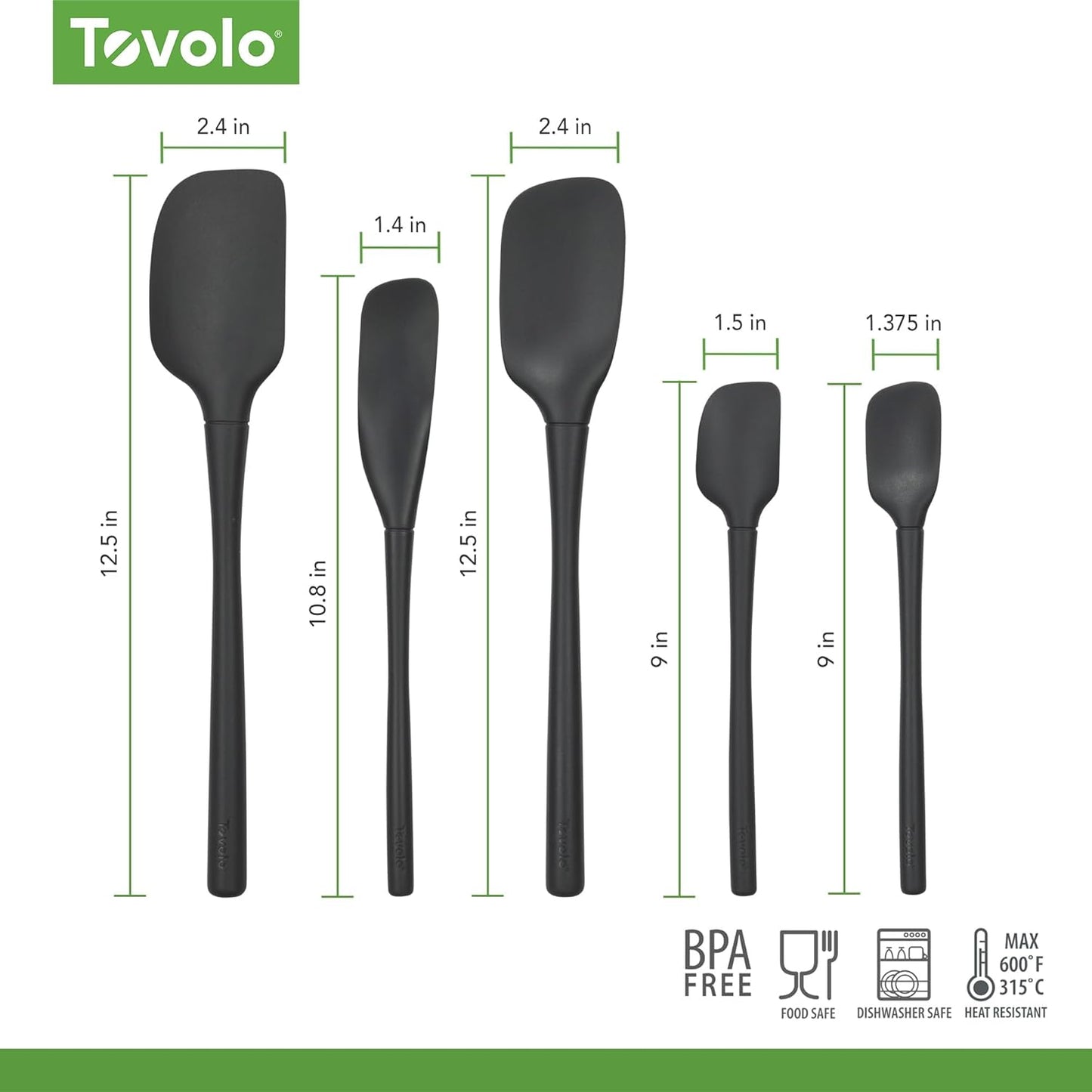 Tovolo Stainless Steel Handled Silicone Spatula Set of 5 White, Dishwasher Safe Kitchen Spatula Set for Cooking Baking, Non Toxic BPA Free Silicone Spatula set with Metal Steel Handle