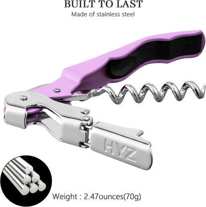 HYZ 2-Pack Wine Opener Waiter Corkscrew, Professional Wine Key for Servers, Bartender, with Foil Cutter, Manual Wine Bottle Opener Double Hinged (Black)