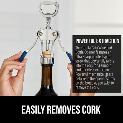 GORILLA GRIP BPA-Free Premium Wine Opener, Easy to Use Smooth Zinc Alloy Wing Corkscrew, Multifunctional Bottle Openers Remove Corks, Caps, Sharp Cork Screw, Dishwasher Safe, Bar Essentials, Black