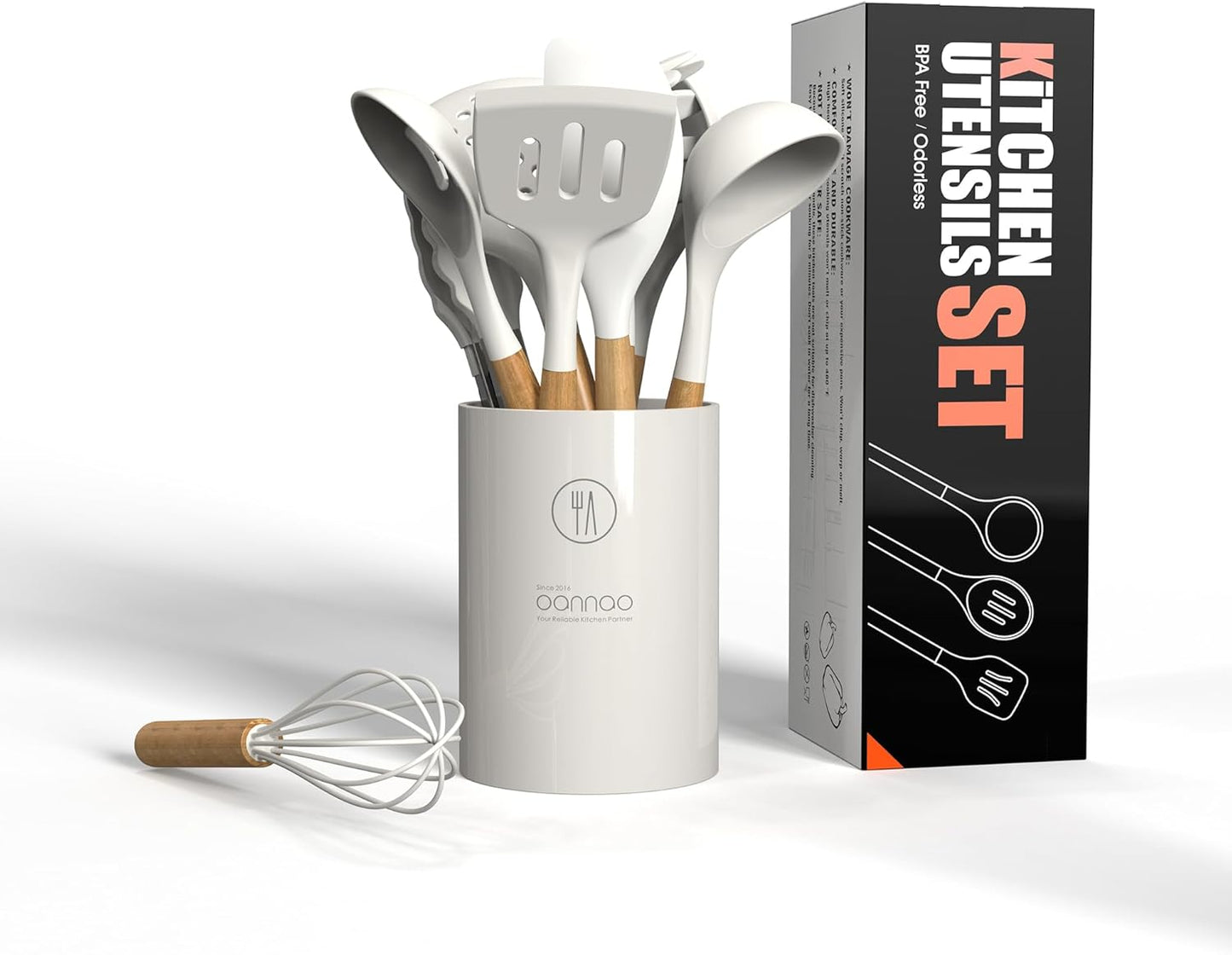 oannao Silicone Cooking Utensils Kitchen Utensil Set - 446°F Heat Resistant Silicone Kitchen Utensils Set, Spatula,Turner Tongs, Spoon, Whisk,Kitchen Gadgets for Nonstick Cookware, BPA Free (Gray)