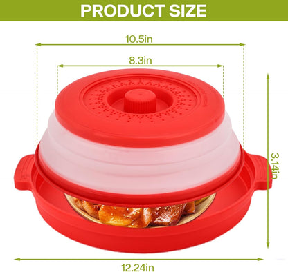 Microwave Splatter Cover for Food with Anti-scald Base Plate,Large Plastic & Silicone Vented Avoid Scalding Collapsible Guard Lid, Plate & Kitchen Colander for Meal Prep-10.7 Inch (2pcs-Gray-Black)