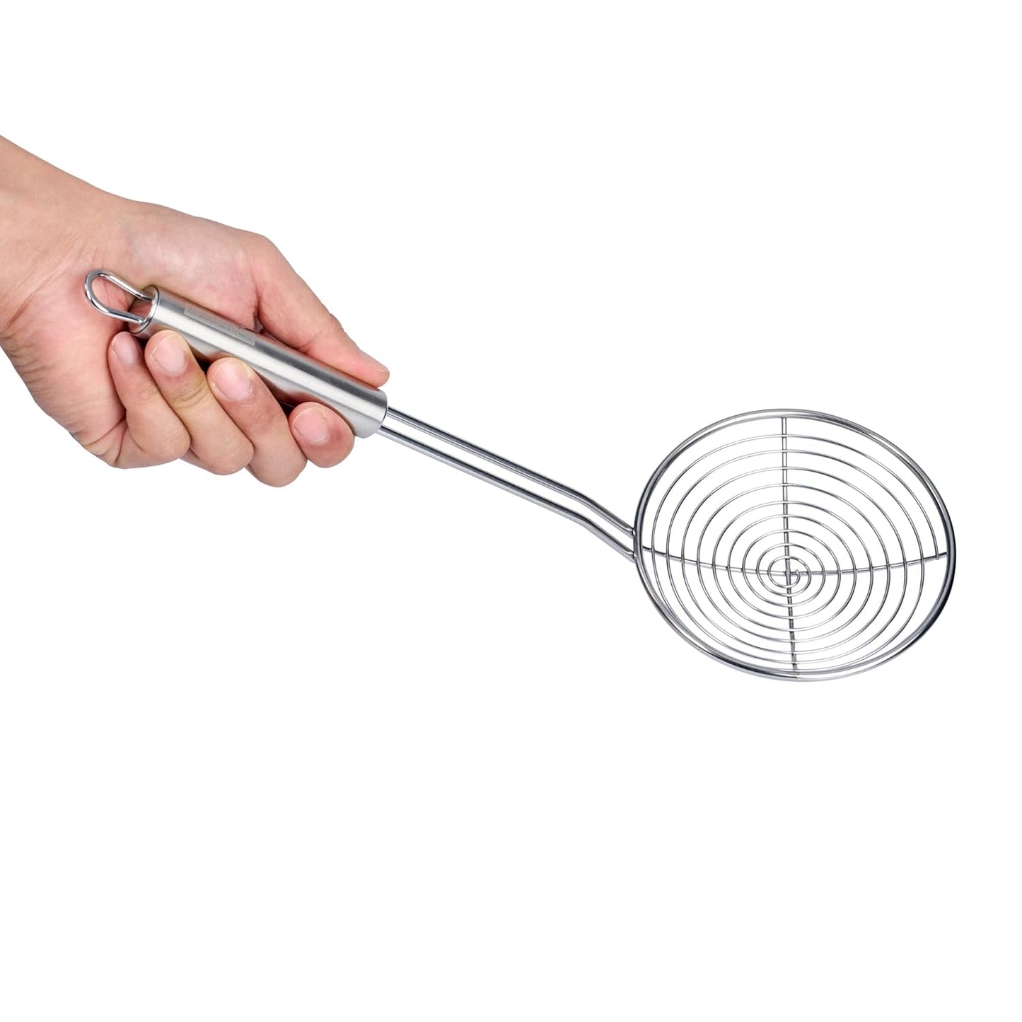 Restaurantware Stainless Steel Skimmer Spoon - German Standard Spoon Spider Strainer, Ergonomic Handle, Dishwasher Safe, Heat Resistant - Slotted Skimmer Colander for Cooking, Frying