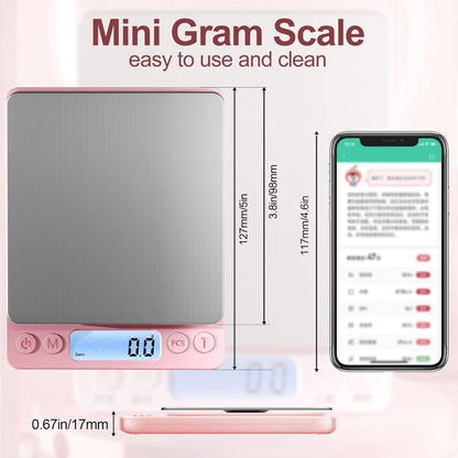 Digital Food Kitchen Scale Upgraded, YONCON 3000g/0.1g High Accuracy Mini Pocket Scale Measures in Grams and oz for Cooking, Baking, Jewelry, Tare Function,2 Trays, LCD Display (Batteries Included)