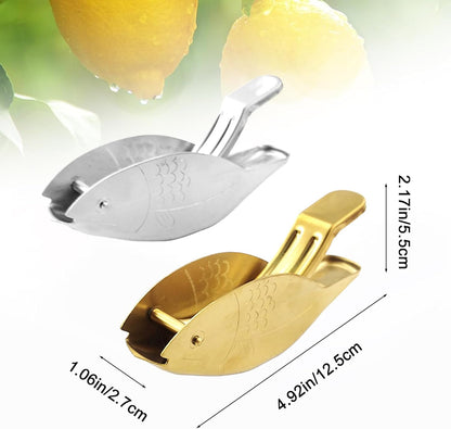 Fish Shape Lemon Squeezer, Stainless Steel Manual Lemon Juicer, Portable Lime Citrus, Heavy Duty Manual Squeeze Hand Press Juice for Cocktails Drinks Cooking (Gold)