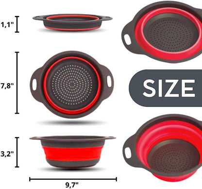 Green Kitchen Strainer Colander Set - 2 PCS Multifunctional Colander Silicone Food Strainers for Kitchen for Pasta and Spaghetti Collapsible with Plastic Handles