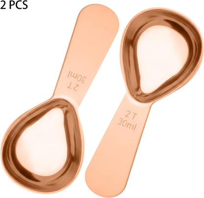 2PCS Coffee Scoop: 1 Tbsp (1/16 Cup / 0.5 Oz / 15Ml) Measuring Spoons Stainless Steel Rose Gold Set for Ground Coffee Protein Powder & Spices Short Handle Fits into Canisters