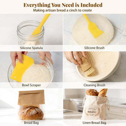 Sourdough Starter Kit, Banneton Bread Proofing Baskets Set, Sourdough Bread Baking Supplies Making Tools with Dough Scraper, Whisk, Bread Lame, Recipe