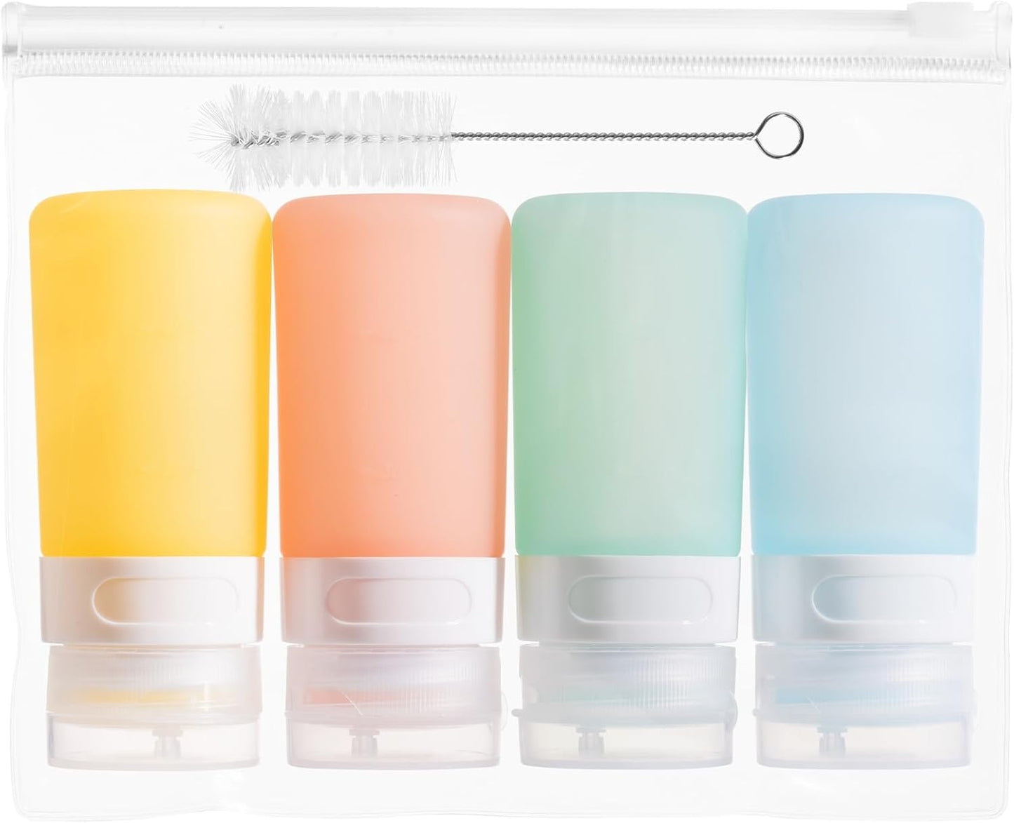 MICEBAY Condiment Squeeze Bottles for Sauces, 2-oz Mini Silicone Salad Dressing Container to Go with Reusable Sandwich Bag, Leakproof Ketchup Bottle for Bento Lunch Box, 4 Pack, Candies
