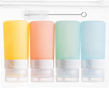 MICEBAY Condiment Squeeze Bottles for Sauces, 2-oz Mini Silicone Salad Dressing Container to Go with Reusable Sandwich Bag, Leakproof Ketchup Bottle for Bento Lunch Box, 4 Pack, Candies