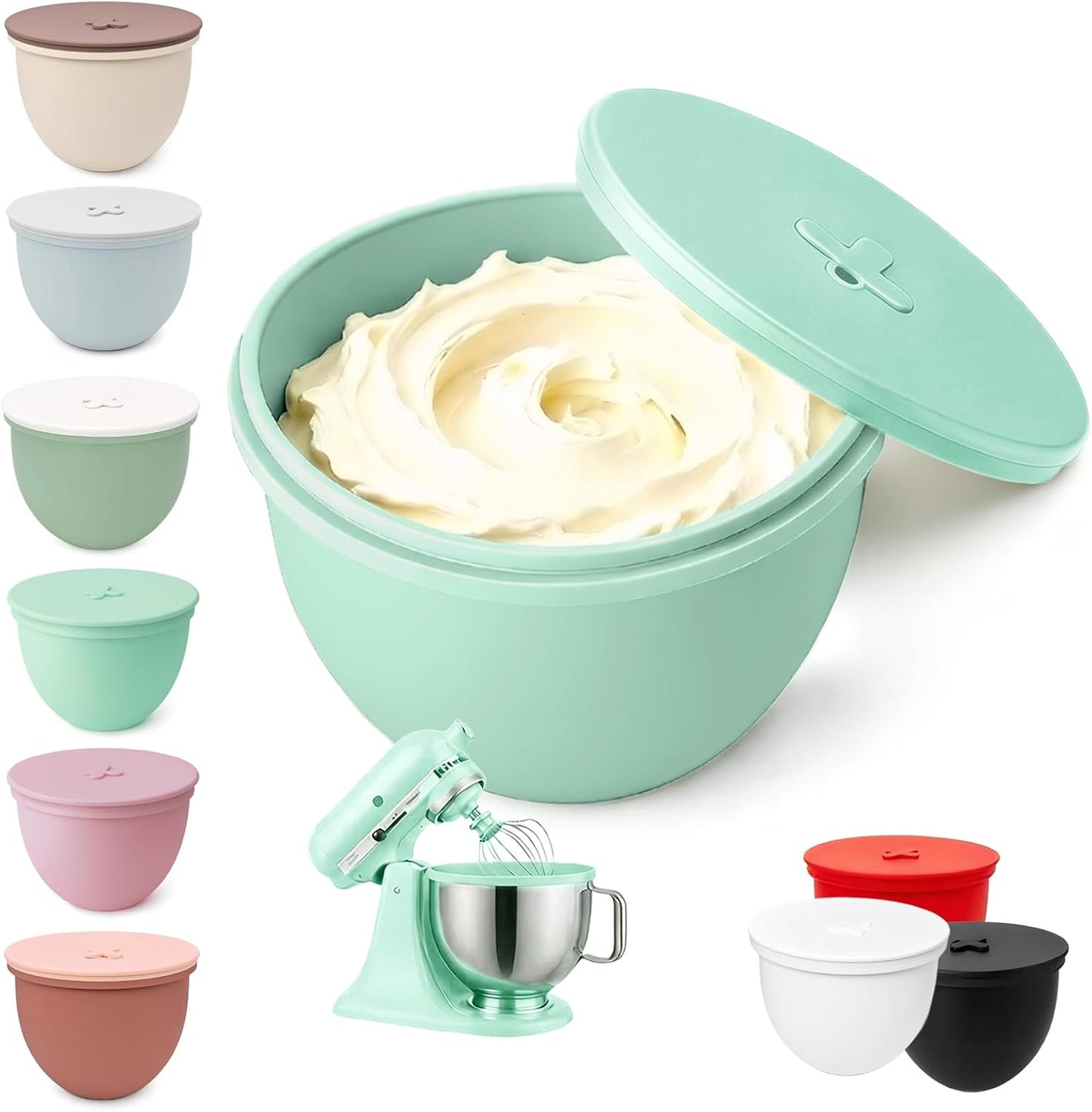 Omoiyari Premium MultiColors 3-Pack Silicone Bowl Liners with Lids for KitchenAid 7-Qt Bowl-Lift (Only), 2mm Extra-Thick Silicone, Odour-Free,Air Valves for Dough Proofing,Dishwasher Safe, BPA Free