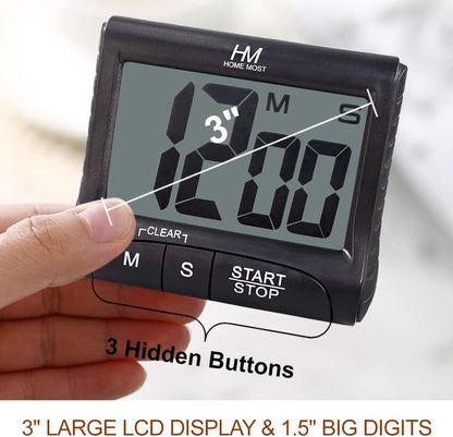 3" Large Display Kitchen Timer - Digital Timer Magnetic Back Loud Alarm On A Rope- White Cooking Timers For Kitchen Teachers Students Games Kids Meetings- Sports Timers For Workouts Exercise
