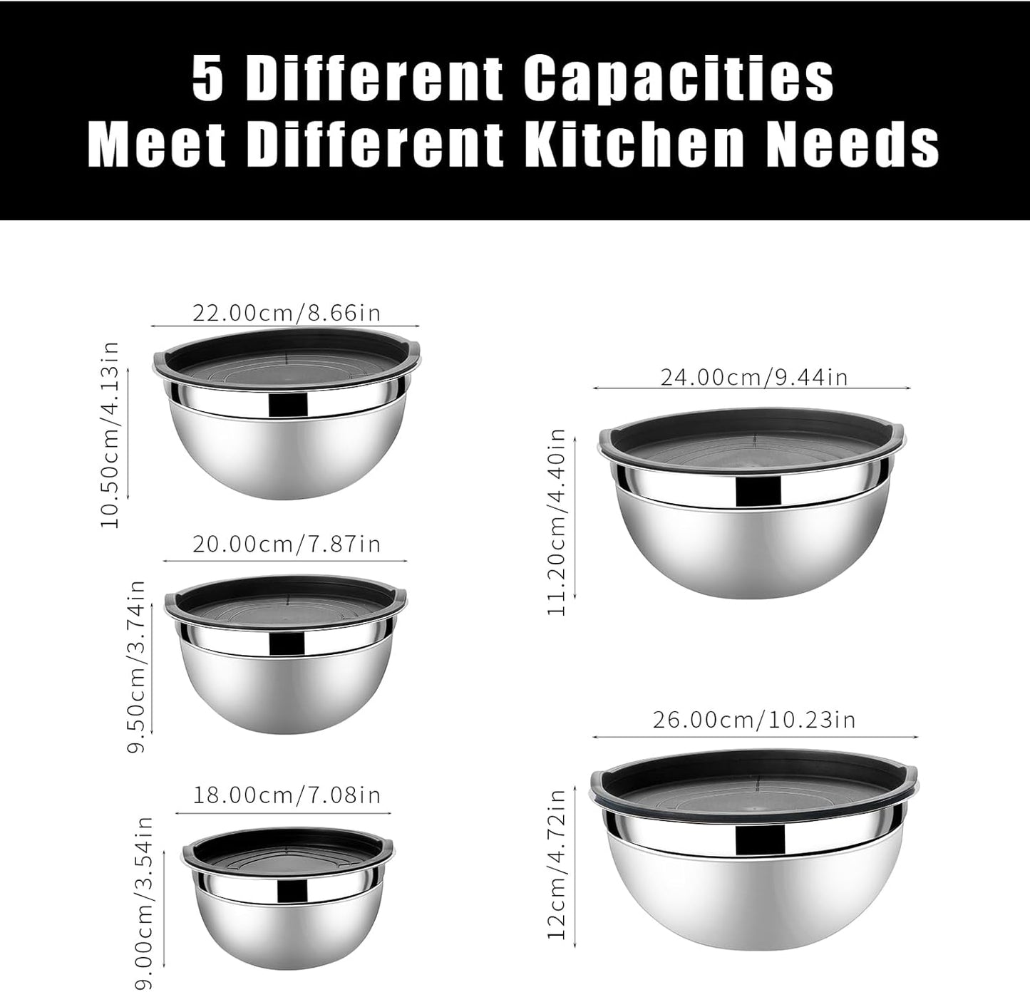 Lazycorner Stainless Steel Mixing Bowls with Airtight Lids Set of 7 Stainless Steel Bowls Set with 3 Grater Attachments Great for Serving & Baking