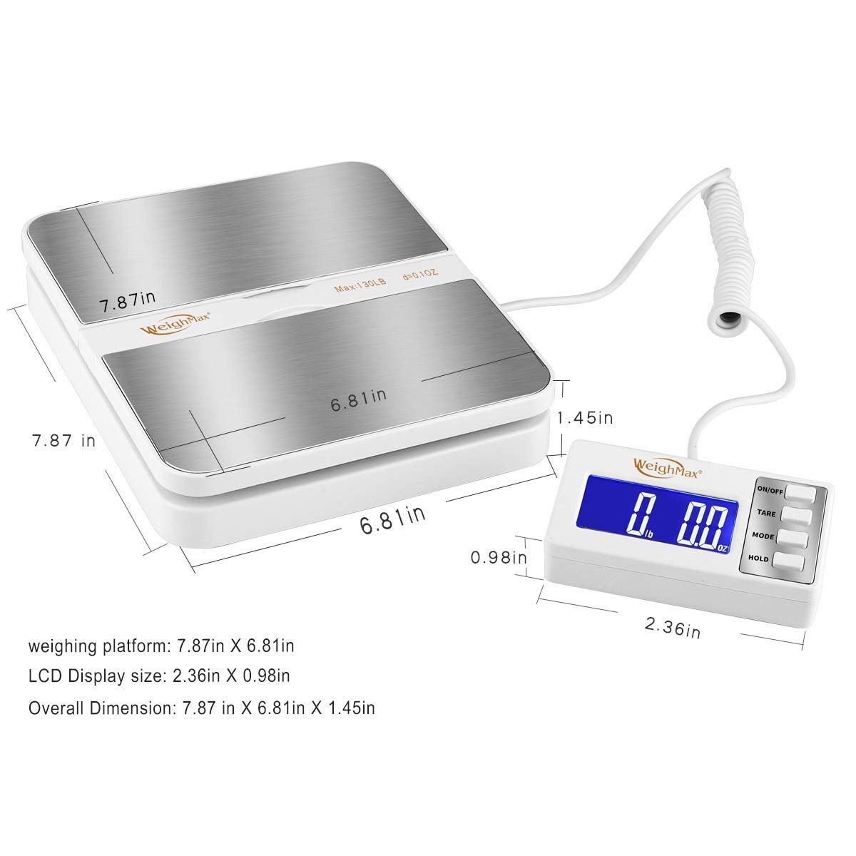Weighmax W-2809 90 LB X 0.1 OZ Durable Stainless Steel Digital Postal Scale, Shipping Scale With AC adapter, 1 Pack
